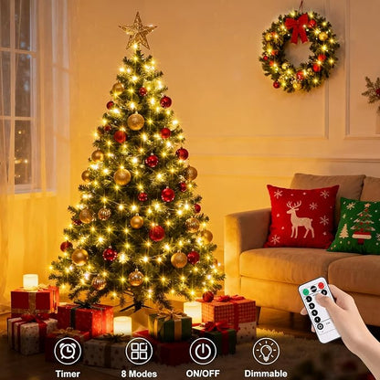 echosari Christmas String Lights Battery Powered, 33Ft 100 LED String Lights with Remote Dimmable Timer Fairy Lights for Wedding Party Garden Decor (Warm White)