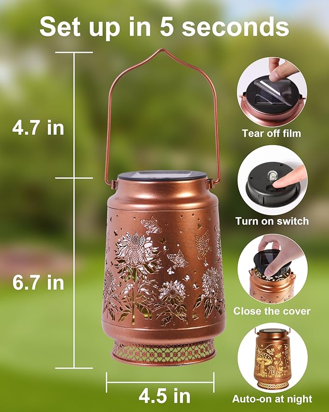 Sunflower Gifts for Women Sunflower Solar Lantern Birthday Gifts Mothers Day Gifts for Mom Grandma Sister Friend Garden Decor Metal Solar Hanging Lights Outside Decor for Yard Patio Porch Landscape