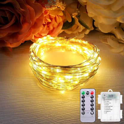 Outdoor String Lights, Warm White Fairy Lights Battery Operated with Remote, Led Twinkle Lights for Bedroom, Dorm, Backyard, Wedding, Tree (Warm White, 66FT-200LED)