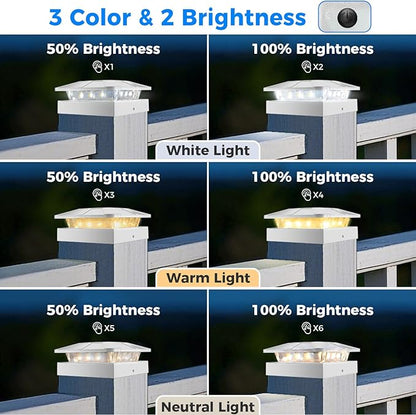 Peasur 4x4IN Solar Post Cap Lights Outdoor with 3 Modes, 4 Packs White Fence Light Solar Powered Waterproof for Wood/Vinyl Posts for Deck Yard Garden Patio Outside