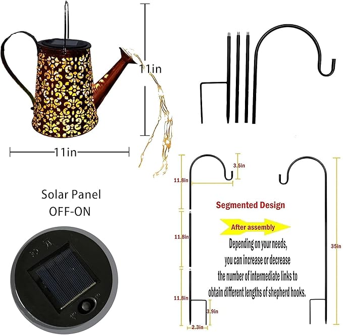Solar Watering Can Garden Lights - Solar Lights Outdoor Garden Ornaments Waterproof Large Yard Statues Retro Copper Decorations for Home Patio with 35" Shepherd Hook