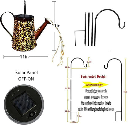 Solar Watering Can Garden Lights - Solar Lights Outdoor Garden Ornaments Waterproof Large Yard Statues Retro Copper Decorations for Home Patio with 35" Shepherd Hook