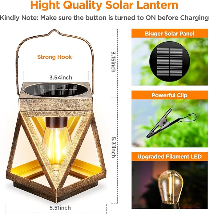 2-Pack Backyard Solar Outdoor Lanterns, Metal Waterproof LED