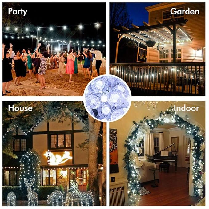 Metaku Outdoor String Lights Battery Operated 26ft 60LED Fairy Lights with Remote Waterproof Indoor Outdoor Hanging Globe Decorative for Patio Gazebo Bistro Garden Balcony