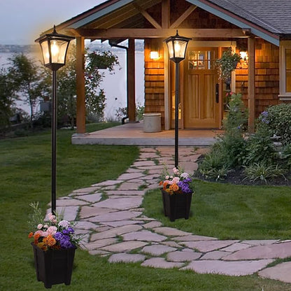 Outdoor Solar Post Lights, 59" Dusk to Dawn Solar Lamp Post, Waterproof Solar Floor Lamps, Warm White Pole Lights with Planter for Patio, Backyard, Lawn, Garden