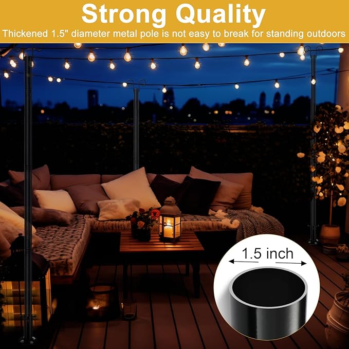 String Light Poles for Outside Deck 2 Pack 8FTHeavy Duty Metal Garden Outdoor Light Poles for Solar String Light Bulbs Hanging Kit for Yard Garden Fence Post Deck Party Wedding