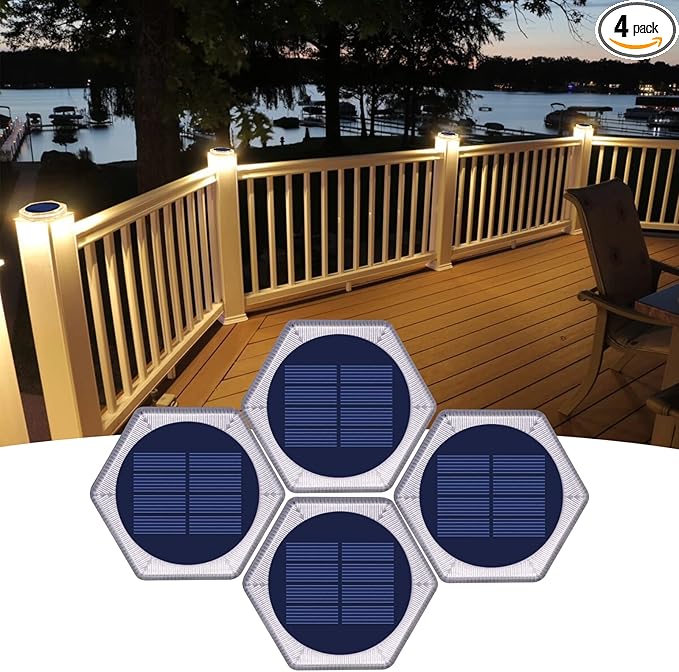 Solar Deck Lights 4-Pack, Waterproof LED