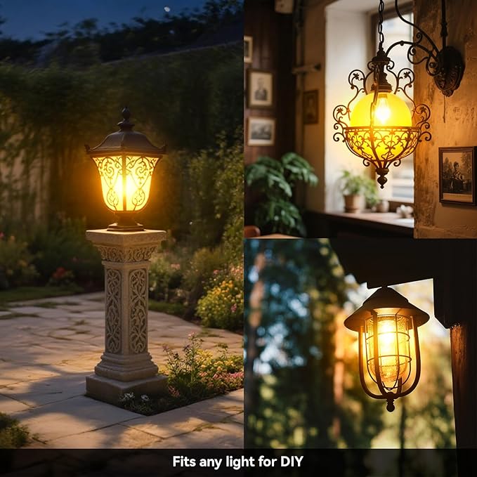 Solar Light Bulb Dusk to Dawn Solar Lights Indoor Waterproof 3000K with Cable 9.8FT Portable Hanging Pendant for Replacement DIY, Chicken Coop, Outdoor 2 Pack