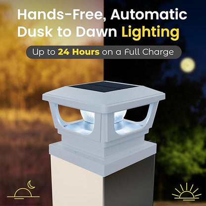 Brighticonic Solar Post Cap Lights Outdoor for 4x4, 3x3 – Auto On/Off Post Lights Solar Powered - Easy Install, IP65 Waterproof Deck & Fence Lights – Long Lasting Battery – 120 Lumen, CoolWhite - 2pck