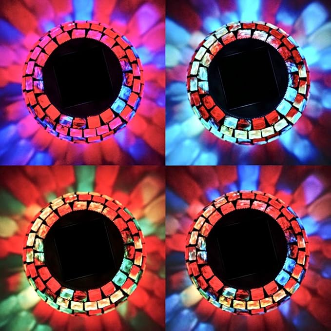 SunKite Solar Table Lights Outdoor Indoor Color Changing Crackle Crystal Glass Night Lights,Waterproof Solar Powered Mosaic Glass Ball Lamp,for Home Room Christmas Decorations (Square)