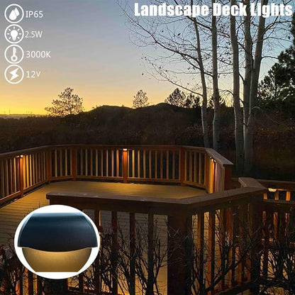 Outdoor Deck Lights LED Landscape Lighting Low Voltage 12V AC/DC Cast Aluminum Patio Post Step Lights Fence Retaining Wall Mounting Light Warm White Textured Black Finish Pack of 4