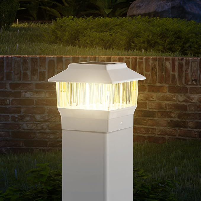 50 Lumen Solar Post Lights, 3 Modes Outdoor Deck Fence Post Cap Lights - 4x4 3.5x3.5 4.5x4.5 or 5.5x5.5, LED Landscaping Patio Garden Yard Decoration Waterproof (1 Pack, White)