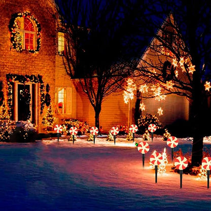 Outdoor Lollipop Christmas Pathway String Lights, 7 Feet C9 Christmas Yard Candy Shape Decorations Driveway Markers Stake Lights, Connectable Garden Markers Light for Outdoor Walkway Decor