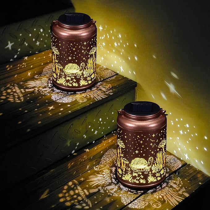Turtle Solar Hanging Lanterns 2-Pack, Decorative Patio Decor