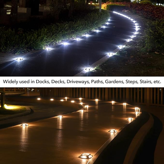 AGPTEK Solar Driveway Lights Outdoor 4 Pack, 2 Color Modes LED Deck Dock Marine Waterproof Driveway Marker Lights for Step Sidewalk Stair Garden Pathway Walkway Yard (Warm White/Cool White, Black)