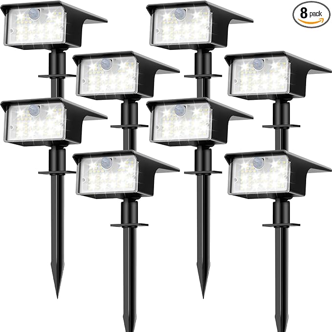 8-Pack 62 LED Solar Landscape Spotlights, 3-Mode Waterproof