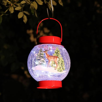 MUMTOP Solar Lantern Christmas Reindeer Light, Crackle Glass Christmas Lanterns Hanging Solar Lights Outdoor LED Waterproof Tabletop Lamp for Table Yard Garden Patio Lawn Christmas Decor