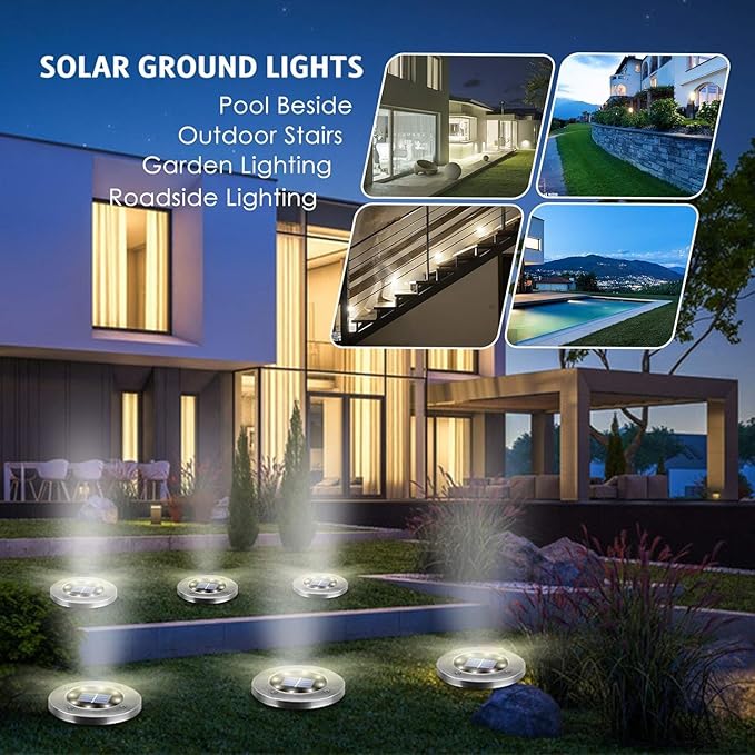 12-Pack Flat Solar Landscape Lights, Waterproof LED