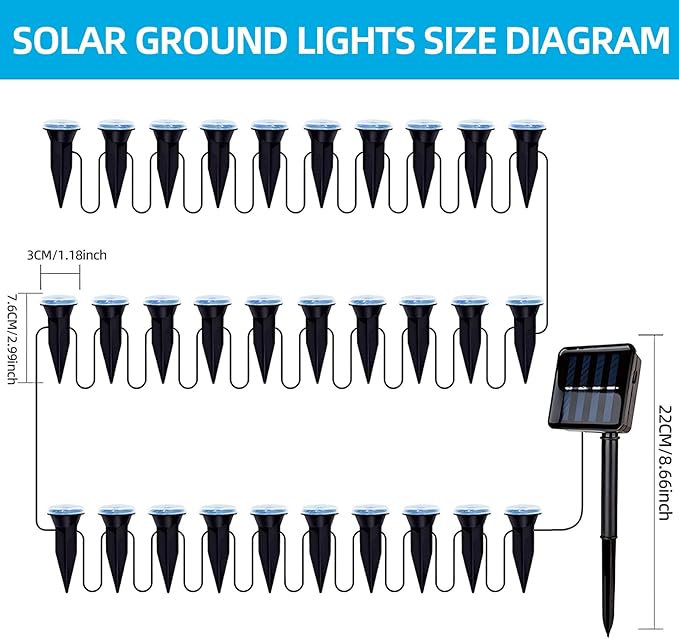 30 LED Solar Ground Lights Outdoor, Waterproof Solar Pathway Lights, LED Landscape Lighting for Garden, Patio, Driveway, Walkway - White