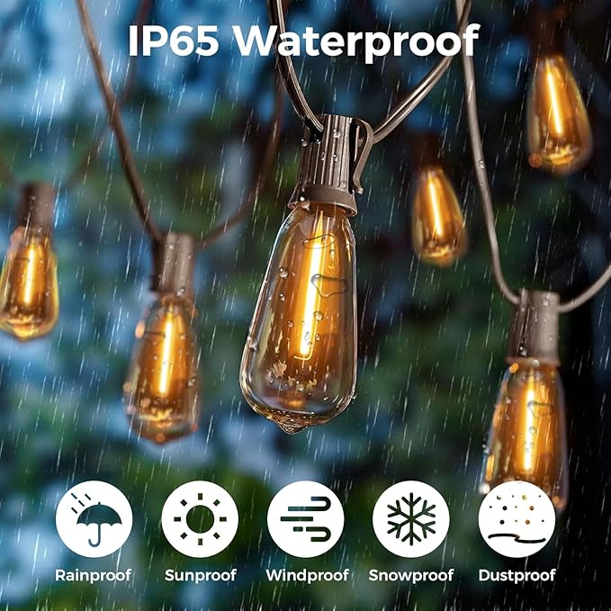 litogo 100 FT LED String Lights for Outside, Waterproof Outdoor Patio Lights with Dimmable Edison Bulbs, Warm White Hanging Light with Timer for Backyard Yard Gazebo Party Tent Garden Tree