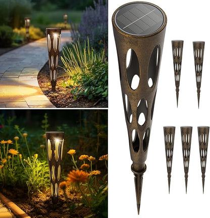 JJX Solar Pathway Lights, 6 Pack Outdoor Walkway Solar Lights for Yard Outside, Warm Light LED Landscape Light Waterproof IP65 Auto On/Off for Lawn Sidewalk