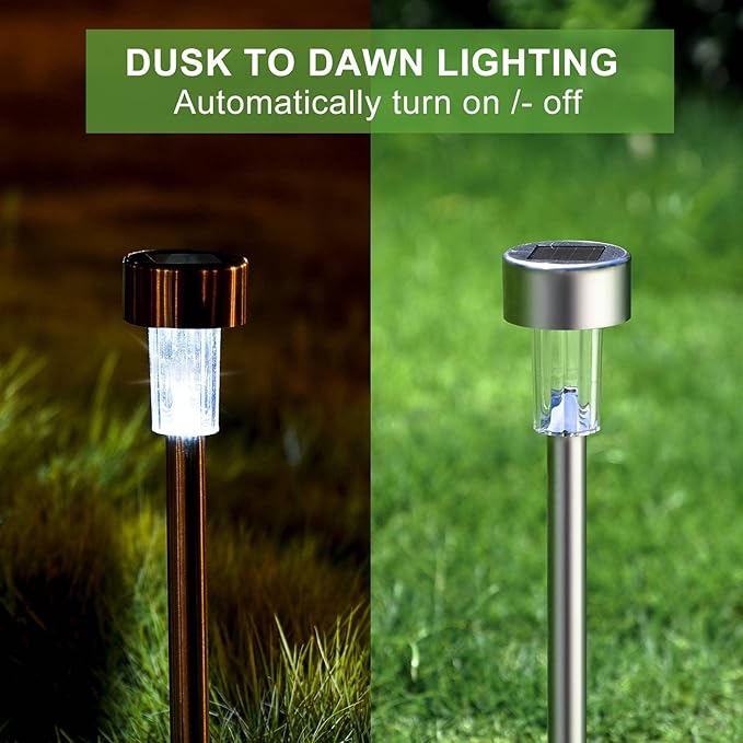 Dream Master Solar Lights Outdoor Waterproof, Stainless Steel LED Landscape Lighting, Solar Garden Lights, Outdoor Decorations for Yard, Pathway, Walkway, Patio, Lawn - 12 Pack (Cold White)