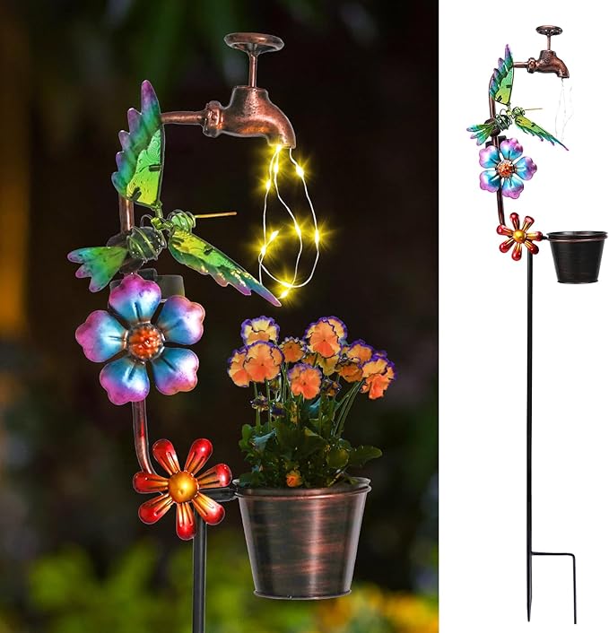 Bshine Solar Garden Lights Outdoor Decorative - Hummingbird Solar Stake with Faucet Pathway Lights for Garden, Yard Outdoor Decorative