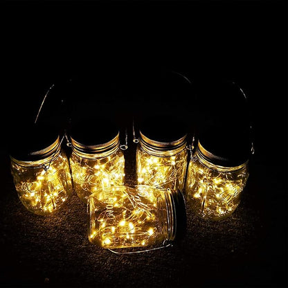 Outdoor Hanging Lanterns Solar Powered Mason Jar Lights with 30 LEDs Led String Lights for Wedding Garden Patio (Jars & Hangers Included) (2-Pack)