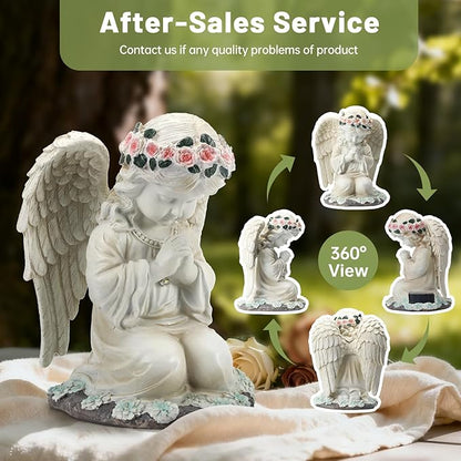 Solar Angel Garden Statue, Outdoor Decoration Lawn Ornaments for Yard, Praying Angle Figurine with LED Lights for Cemetery, Garden Gifts for Women Mom Grandma