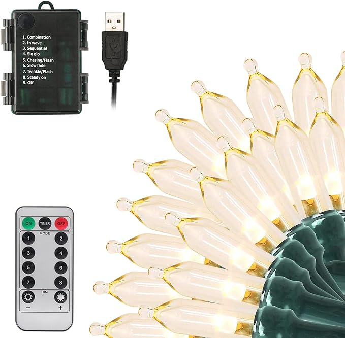 Warm White Christmas Lights, 33ft LED 8-Mode