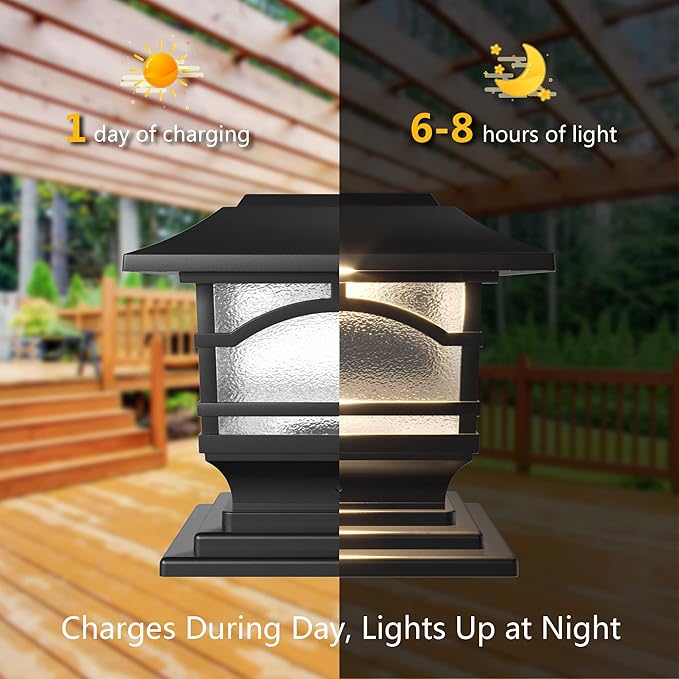 Davinci Lighting Premium Solar Outdoor Post Cap Lights - 4x4 5x5 6x6 - Bright LED Light for Fence Deck Garden or Patio Posts - Slate Black (2 Pack)
