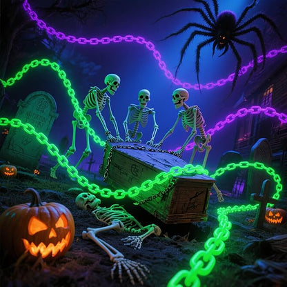 10Ft Purple Halloween Chain Lights Battery Operated with Timer, 8 Modes Halloween Decorations Indoor Outdoor, Waterproof Lighted Plastic Chains for Haunted House Party Cosplay Props Skeleton Dog