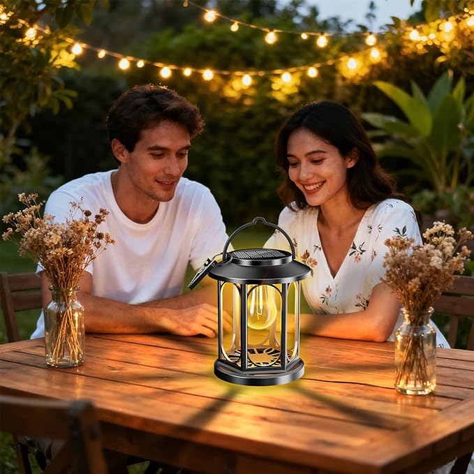Solar Lanterns Outdoor Waterproof: Hanging Solar Lights with Handle & Clip for Outside Patio ,Porch ,Garden, Tabletop Decor - Bright LED Warm White Solar Powered Lighting，2 Pack