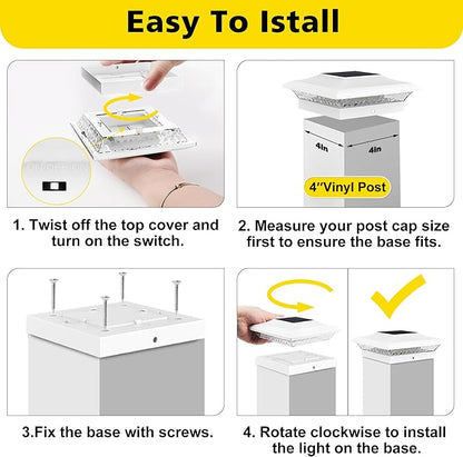 T-SUN 4x4 Solar Post Cap Lights Outdoor 12 Pack, Warm White LED Fence Post Solar Lights Fit for 4x4 Vinyl Posts, Waterproof Deck Light Solar Powered for Garden Patio Gate Porch