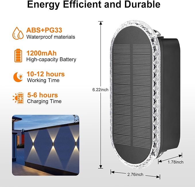 Ellasay Fence Lights Solar Powered: 2 Pack Solar Wall Lights Outdoor Up and Down IP67 Waterproof - 3 Colors Modes Brighter LED Lens Solar Lights Dusk to Dawn 12h for Backyard/Porch/Railing/Balcony