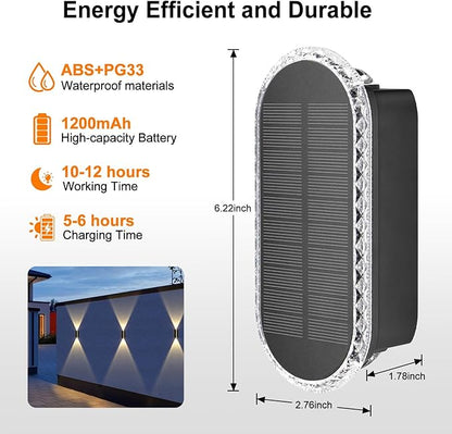 Ellasay Fence Lights Solar Powered: 2 Pack Solar Wall Lights Outdoor Up and Down IP67 Waterproof - 3 Colors Modes Brighter LED Lens Solar Lights Dusk to Dawn 12h for Backyard/Porch/Railing/Balcony