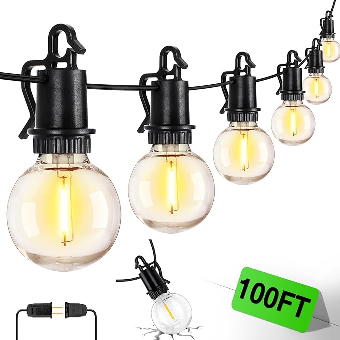 Outdoor Globe Café String Lights, 100ft LED Bulbs