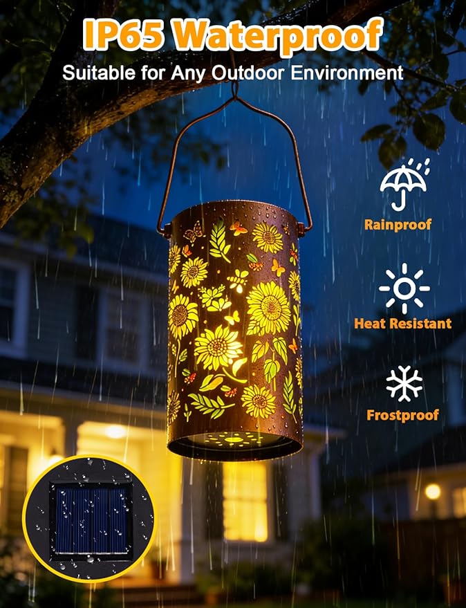 Solar Lanterns Outdoor Waterproof, Birthday Gifts for Women Mom Grandma, Hanging Colorful Sunflower Solar Lanterns, Metal Lanterns Decorative Outdoor for Yard, Patio, Porch, Garden