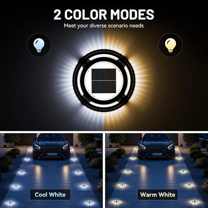Solar Driveway Lights, 8 Pack Heavy Duty Driveway Lights Solar Powered 2 Color Mode (Cool/Warm White) IP68 Waterproof Outdoor Solar Deck Lights with Ground Stake for Pathway Garden Yard Walkway Dock