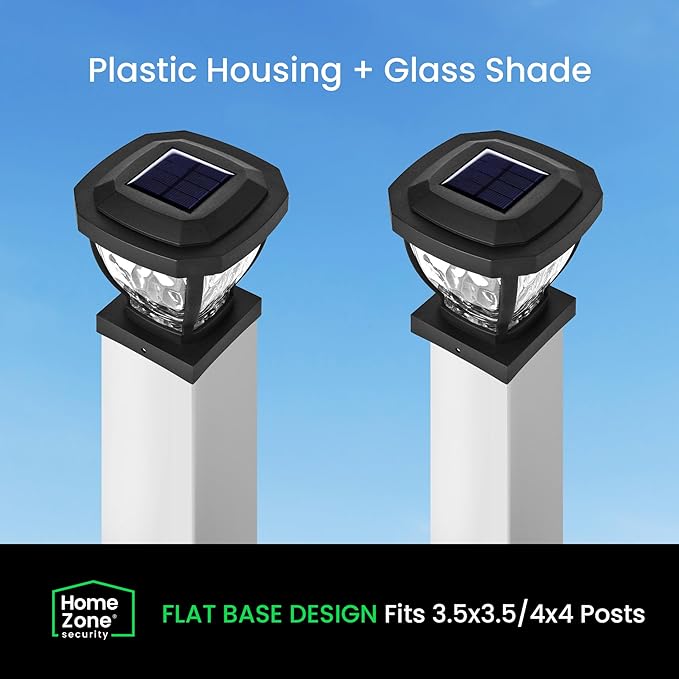 Home Zone Security Solar Post Cap Lights - Decorative Glass LED Outdoor Fits 3.5 x 3.5 in. Post Lights, Black (12-Pack)