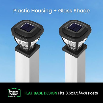 Home Zone Security Solar Post Cap Lights - Decorative Glass LED Outdoor Fits 3.5 x 3.5 in. Post Lights, Black (12-Pack)