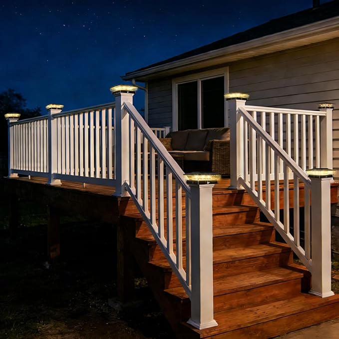 btfarm 2 Pack Solar Post Cap Lights Outdoor, 2 Color Modes 16 LED Fence Post Lights Fit 4x4 3.5x3.5 Wooden/Vinyl, Bright Waterproof Solar Powered Deck Lighting Outside for Patio Porch Garden, Black