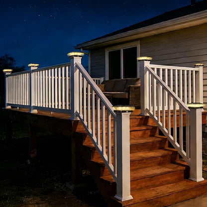 btfarm 2 Pack Solar Post Cap Lights Outdoor, 2 Color Modes 16 LED Fence Post Lights Fit 4x4 3.5x3.5 Wooden/Vinyl, Bright Waterproof Solar Powered Deck Lighting Outside for Patio Porch Garden, Black