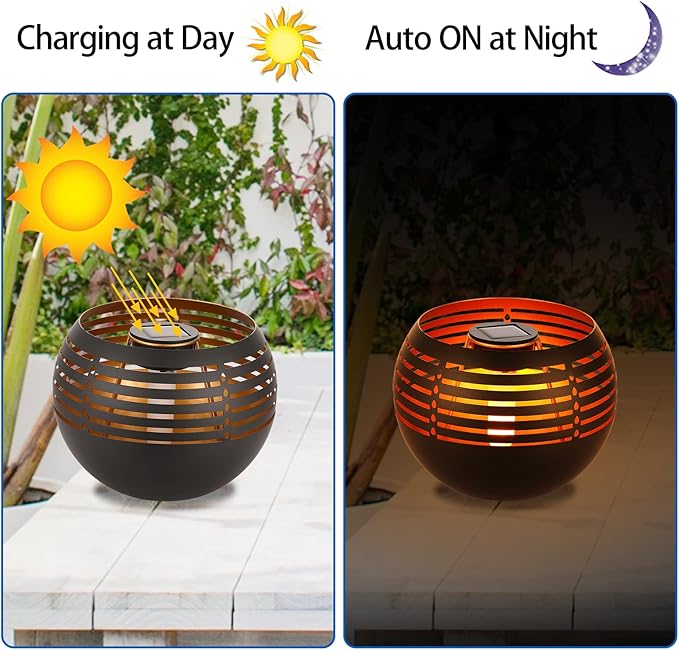 Solar Lanterns Outdoor Waterproof, Solar Table Lamp for Outside Patio, Metal Pot with Warm Yellow Dancing Flickering Flame Light LED Tabletop Lamp Decorative for Garden Decor, Landscape, Yard (Candel)