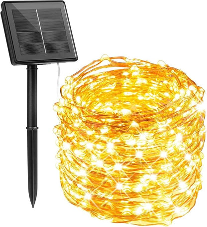 Minetom Solar Fairy String Lights, 33ft 100 LED Waterproof Outdoor Lights for Patio & Wedding, Warm White
