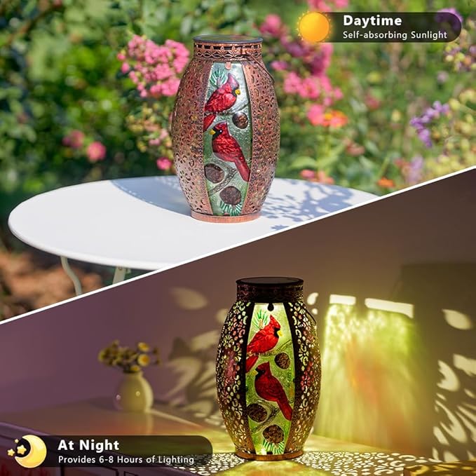 STARSOUL Solar Lantern Outdoor Waterproof, Hanging Solar Lantern for Patio Yard Decor, Cardinal Garden Decor, Cardinal Gift for Women Mom Grandma