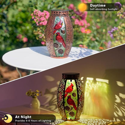 STARSOUL Solar Lantern Outdoor Waterproof, Hanging Solar Lantern for Patio Yard Decor, Cardinal Garden Decor, Cardinal Gift for Women Mom Grandma