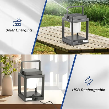 Solar Lantern Outdoor Table Lamp: Portable Waterproof LED Light - Hanging Rechargeable Lights for Patio Camping