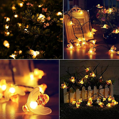 Brightown Solar Bee String Lights Outdoor 31FT 50 LED Honeybee Fairy Lights with 8 Lighting Modes, Waterproof Solar Bumble Bee for Patio Yard Garden Grass Wedding Christmas Party Decor, Warm White