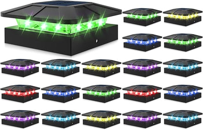 Peasur 4x4 Solar Post Cap Lights RGB Color Changing, 20 Pack Outdoor LED Fence Light Solar Powered Waterproof, Wood/Vinyl Posts Top Lights for Outside Deck Yard Garden Patio